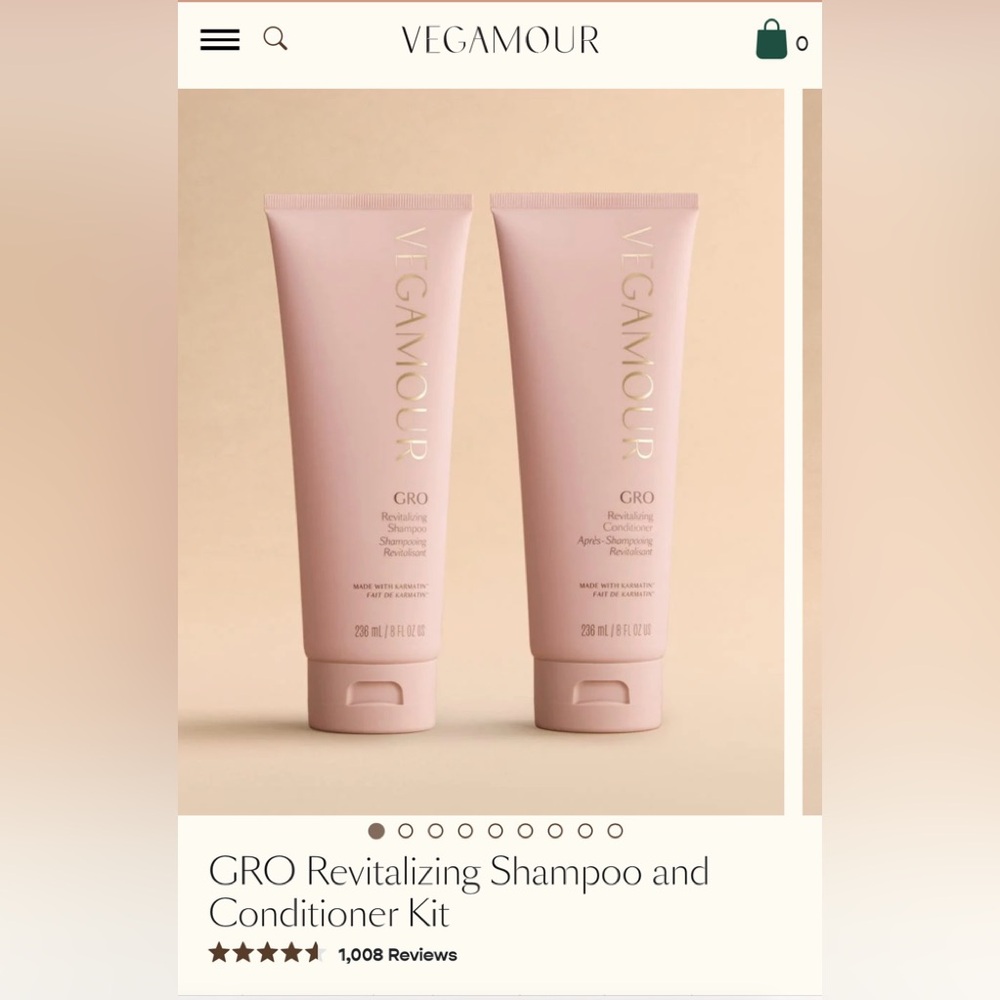 New Vegamour GRO Revitalizing Shampoo and Conditioner Kit full size 8oz